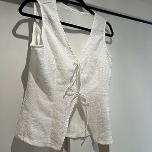 White Textured Tie-Back Tank Top